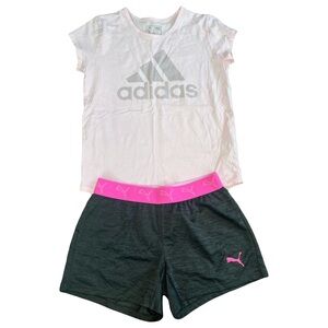 Adidas Pink and Puma Black Outfit Girls 10/12 Set Activewear Workout Gym